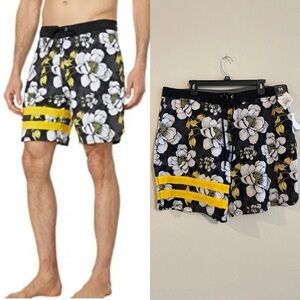Hurley Black Tropical Floral Phantom Hawaiian Swim Board Shorts